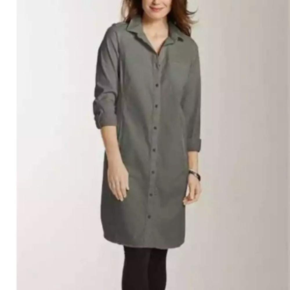 J. Jill Wearever Shirt Dress Roll Tab Long Sleeve Olive Green Size S